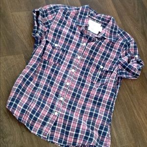 H&M L.O.G.G. Short sleeve plaid blouse shirt SZ 8